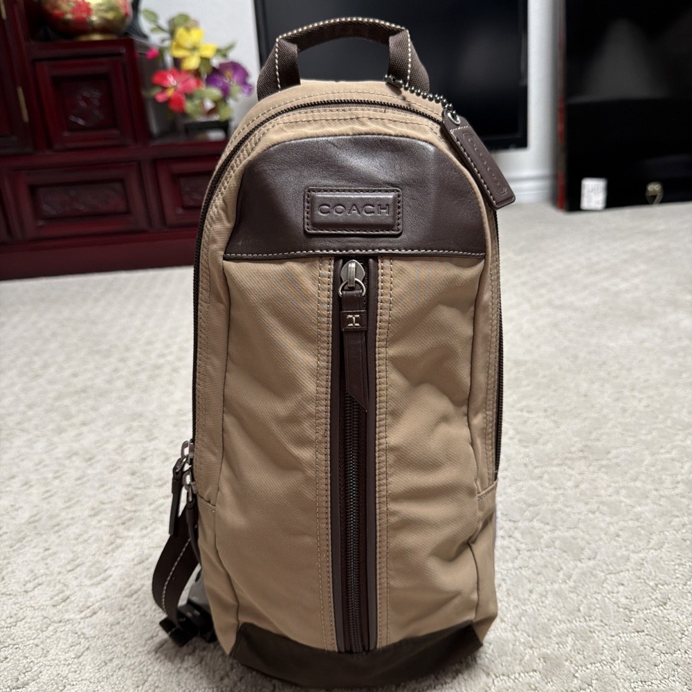 Coach Varick Men Belt Or Sling Tan/Brown Crossbody Bag